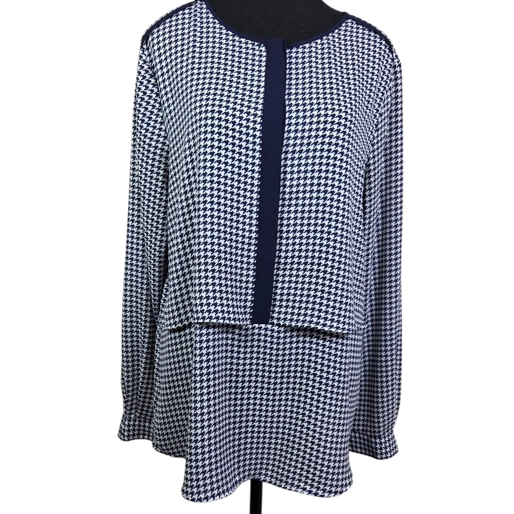 Lord & Taylor Blue and White Houndstooth Tunic Size L